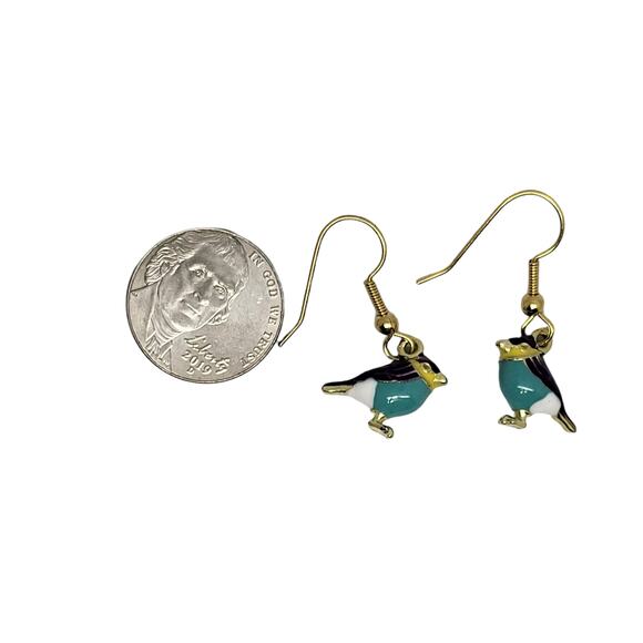 New Gold Tone Enamel Multi-Color Drop Dangle Bird Earrings - Picture 3 of 4